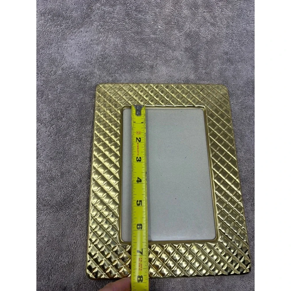 Vintage Made in Korea Gold Quilted Diamond Metal Picture Frame 5x7 Tabletop